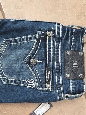 Miss Me Indigo Denim Jeans with White Contrast Stitching